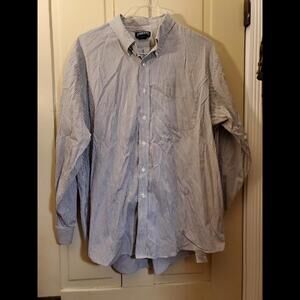 Lands End Mens Shirt 17.5-34 Gray Striped Tradl Fit Oxford